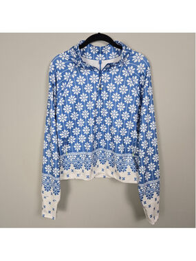 Offline By Aerie Womens Floral Warmup 1/4 Zip Jacket XL Blue Performance Sports
